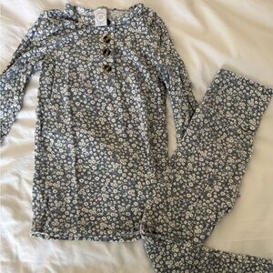 Lou Lou & Company Floral Kids Pajama Set - Blue and Cream